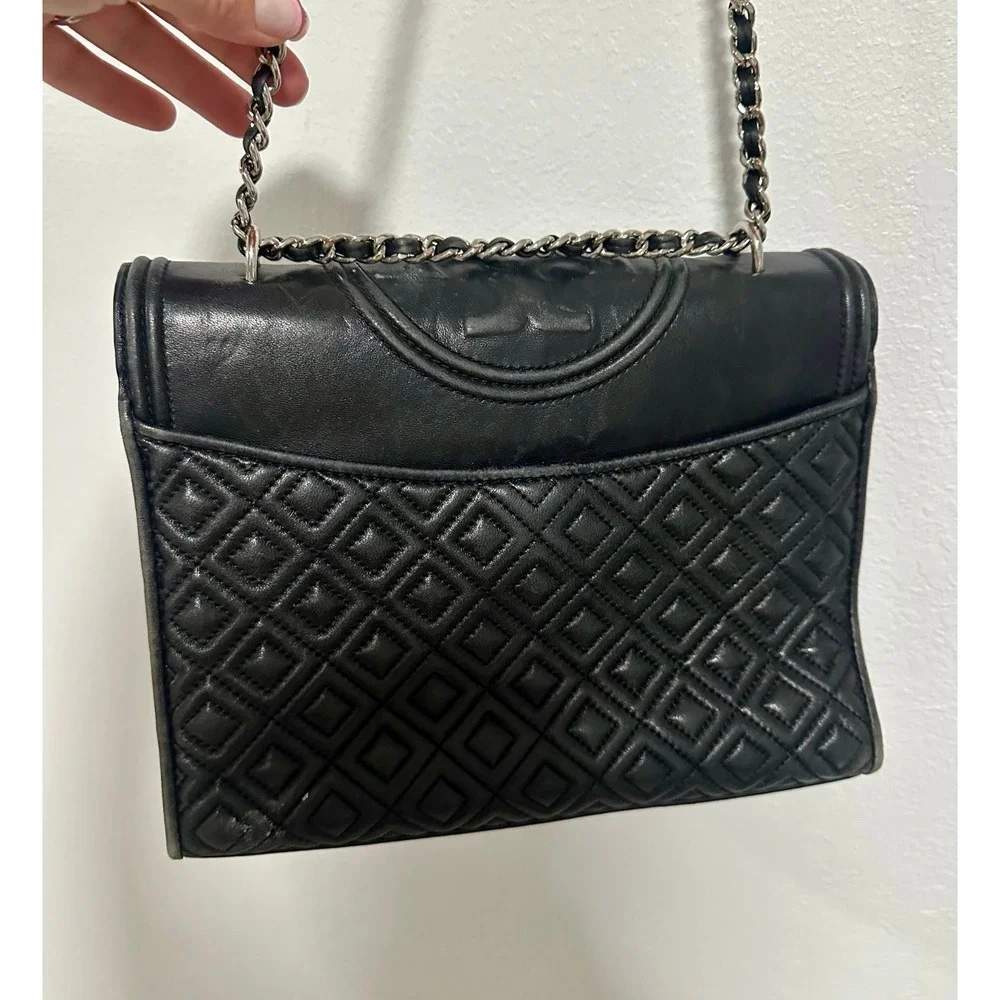 Tory Burch Kira Quilted Black‎ Leather Convertible Chain Shoulder Bag
